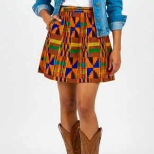 Cynthia Rowley Skirt Mini Full Orange M Southwestern Aztec Orange Cowgirl Rodeo